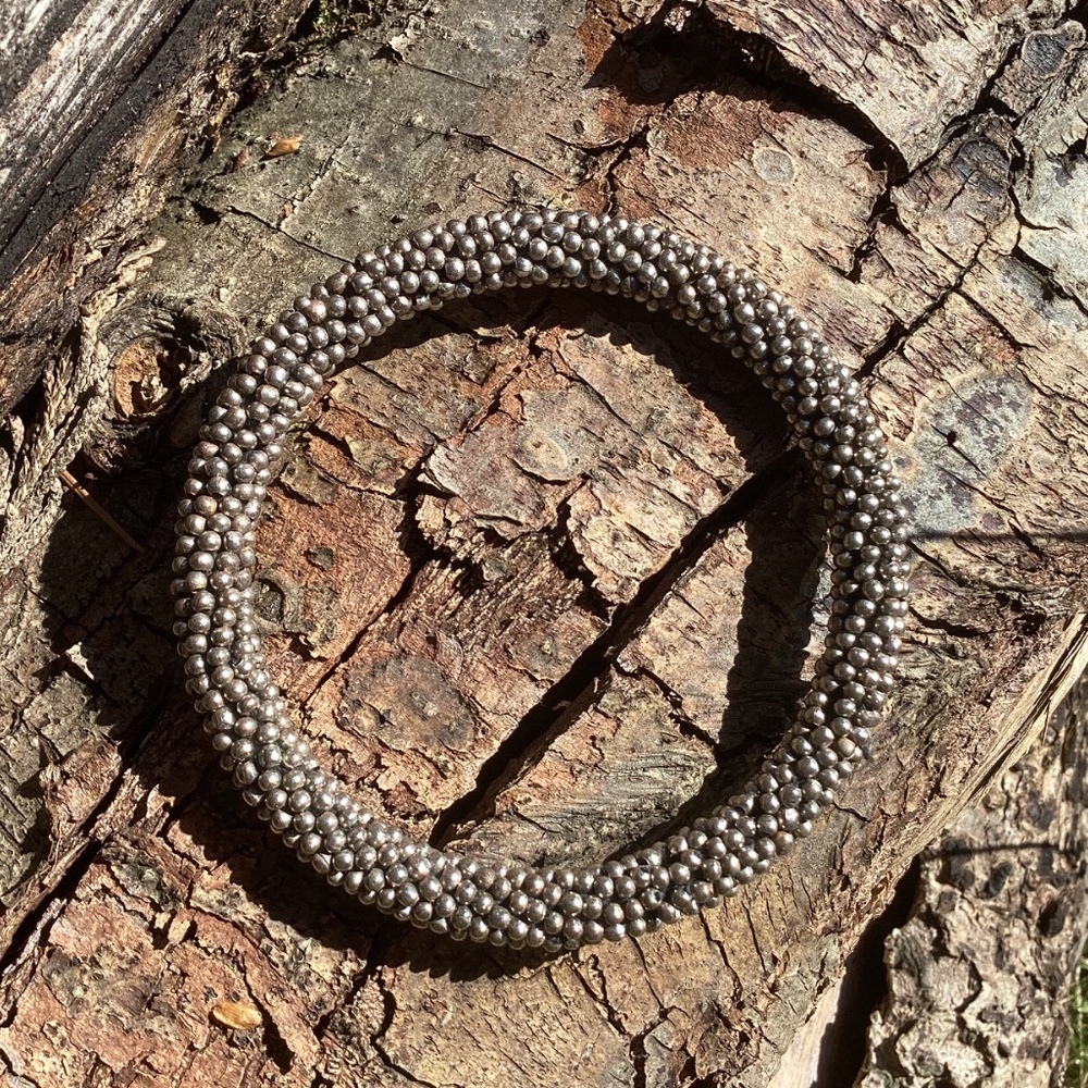 Silver Metallic Beaded Wrapped Solid Bangle Brace… - image 3